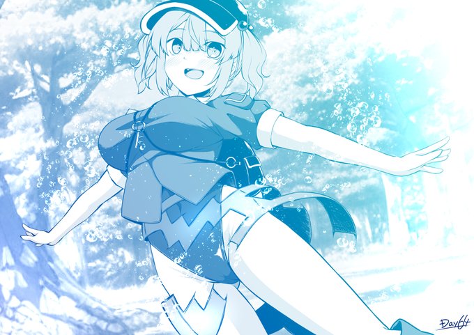 #100日チャレンジ #河城にとり
64日目のにとりさんです。水と遊ぶ。 