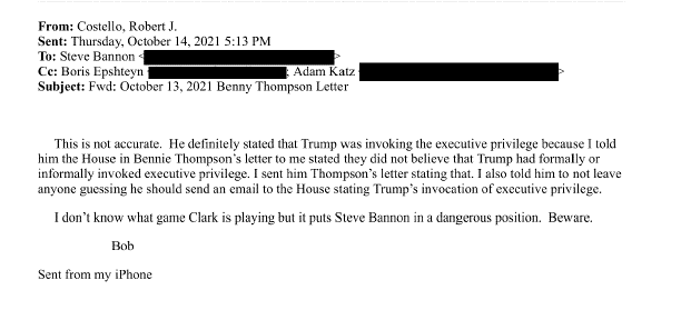 p.s. Reporting about the fake elector scheme and the records investigation has suggested Boris Epshteyn/s post-WH role in Trump World is as a general counsel of sorts. Here's another indicator of Epshteyn playing that role from DOJ's Bannon filing today: