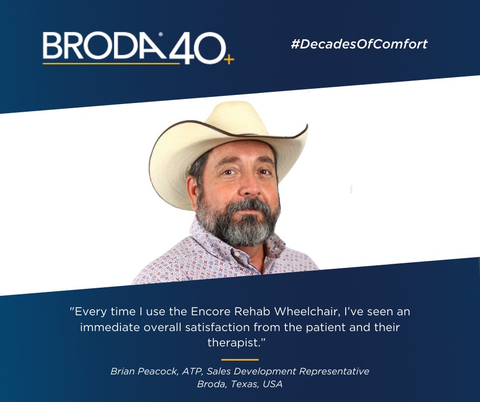BrodaSeating's tweet photo. As we're celebrating our four #DecadesofComfort, we're highlighting employee stories as well. Brian Peacock, ATP, is our Sales Development Representative in Texas.
Read Brian's experience with the Encore Rehab Wheelchair! https://t.co/grcpzNgrZC
#BrodaComfort #MakeSureItsBroda https://t.co/zYr5szMuuH