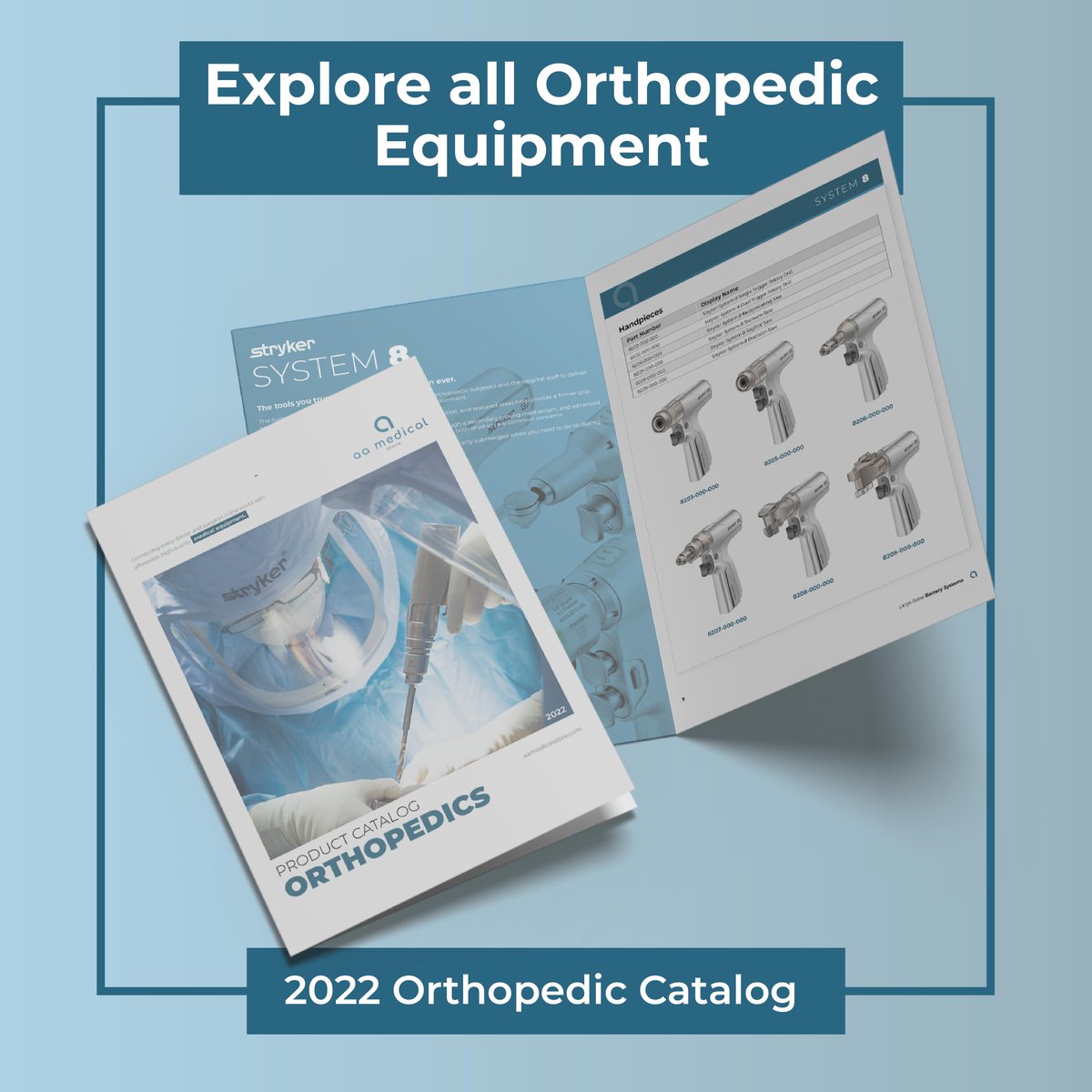 aamedicalstore's tweet photo. Our 2022 Orthopedic Catalog is officially out! Check out all the systems we have to offer from all different brands, as well as all the attachments we have. Go to the link in the bio, and if you have any questions, please send us a direct message! #Orthopedic #aamedicalstore https://t.co/kVPU1twfVO