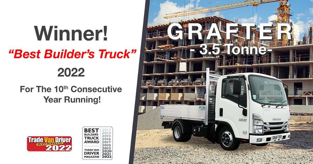 Still feeling over the moon with winning the 'Best Builders Truck' award by Trade Van Driver for the 10th year in a row! Our Isuzu Grafter is a reliable workhorse with a proven track record. #IsuzuTruckUK #Grafter #Truck #Construction #Award #Builder #IsuzuGrafter