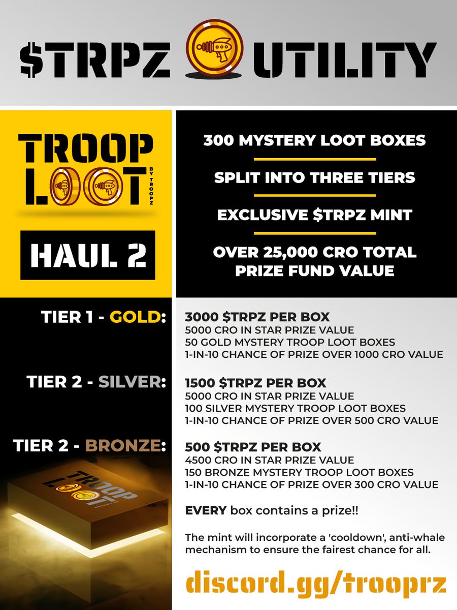 TrooprzArmy's tweet photo. @trooprzarmy 

Troop Loot Haul 2 🔫

Target launch date: 29/10/22

See Discord for more info...

https://t.co/xbnEFNySzr

#CroFam #Troopz #TRPZ #TroopLoot #Utility #NFTCommunity https://t.co/ppffBuyekZ