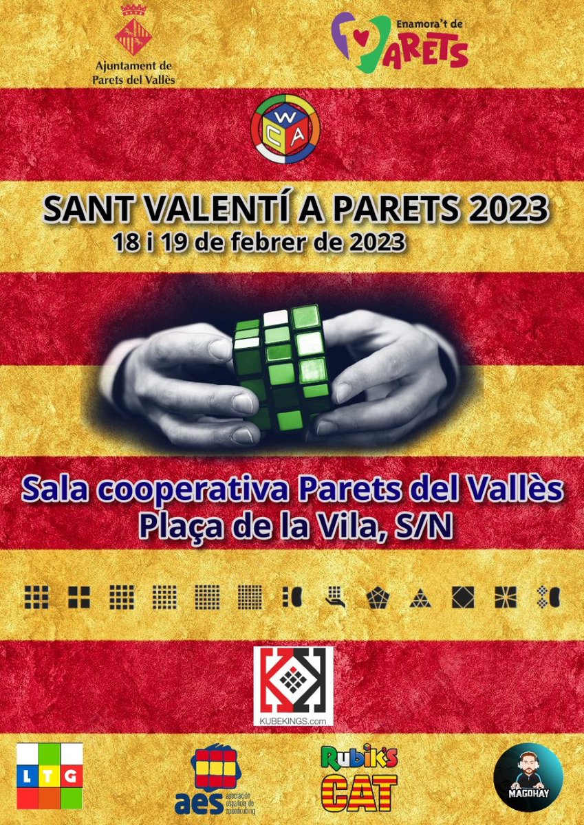 speedcubingcat's tweet photo. 🎲 Sant Valentí a Parets 2023
📌 Sala Basart Cooperativa (Parets del Vallès)
🗓️ 18 i 19 de febrer de 2023
🌍 https://t.co/p4fh0LYDM4 https://t.co/QndDk4hIMf