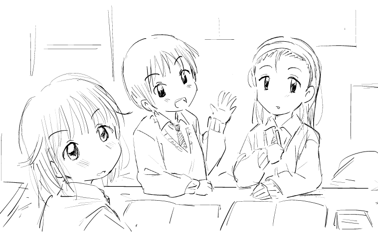 すごく懐かしいラフを発掘。なんか勉強会するみたいなネタを書こうとしていたと思われます…。 