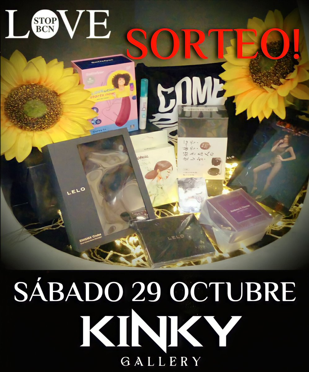 LOVE STOP 
Nuestro patrocinador nos trae una cesta con artículos de primera calidad valorado en 750€ que SORTEAREMOS entre todos los asistentes en nuestra inauguración.
<a href="/LoveStopOficial/">lovestopbcn</a>

KINKY GALLERY
SÁBADO 29 OCTUBRE
DE 15H.A 23H.
C/ Joan d'Aùstria,96
BCN
ENTRADA GRATUITA