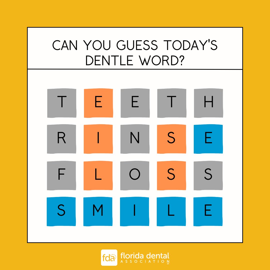 FDADental's tweet photo. Test your dental vocabulary with the ADA's Wordle-inspired daily word game. Guess today’s word by going to https://t.co/zkp7NyqGGm
#wordle #dentle #amercandentalassociation #ada #floridadentalassociation #fda #dentalvocabulary #dentalgames https://t.co/08HMWUpjwA