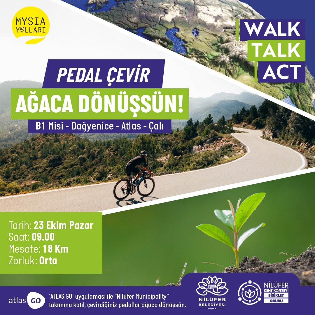 NKKonsey's tweet photo. Pedallar ağaca, ağaçlar ormana dönüşsün. 🚵♀️🌲
Sen de ‘Atlas Go’ uygulaması ile ‘Nilufer Municipality’ takımına katıl, çevirdiğin pedallar hayat bulsun!
#walk2cop27
Genel tur kurallarımız için 👇
https://t.co/wF9Ana1hai https://t.co/shXMmx8DxR