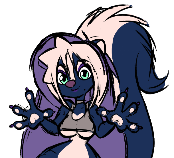 I created her 9 days after my own birthday
both her human and skunk form 