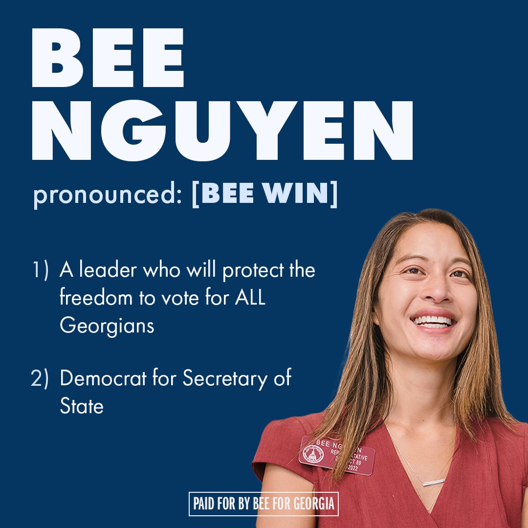 WhitfieldCounty's tweet photo. Bee Nguyen for Georgia Secretary of State! https://t.co/wIj0V15THW
#beeforgeorgia #VoteBlue
#VoteEarly #VoteDownBallot https://t.co/DVER2EEl1c