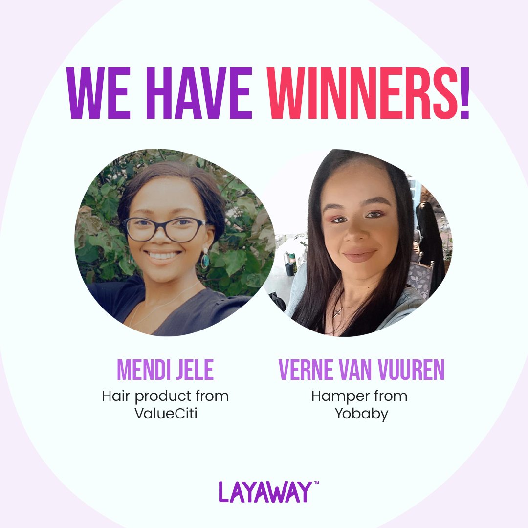 layawayza's tweet photo. Congrats to our two lucky lovely ladies, Mendi and Verne! β€οΈβπ₯
Start your LAYAWAY savings pocket now, and who knows what treats we might have in store for you! π ππ½
Shop now: https://t.co/Xafs8qoLQb
#mylayaway #buybetter #plansavebuild https://t.co/Mqid4XCXIn
