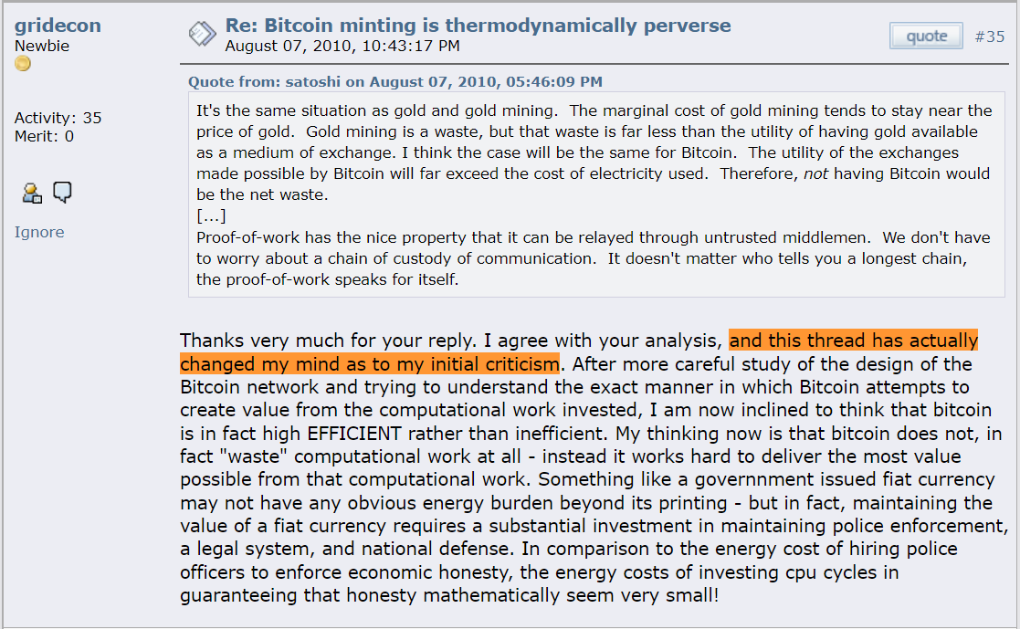 Read this response to Satoshi Nakamoto about #bitcoin and energy use