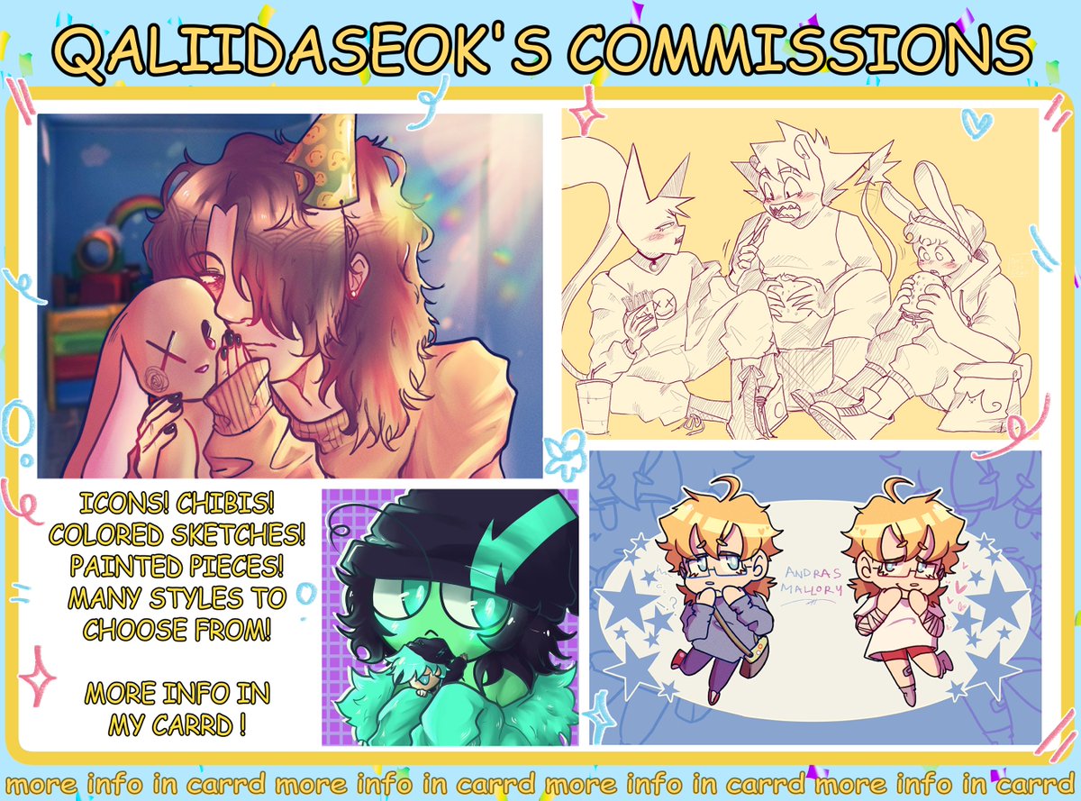 ARCHIVEiidaseok's tweet photo. 🎉 qaliidaseok commissions open heuheu 🎉

spread the word! i can do anything from icons to paintings. even emotes! help a starving artist out! more info, check out my commission carrd. rts and shares appreciated!!

🔽🔽🔽
https://t.co/fo1GFHNeCa https://t.co/HDsmMebKcL