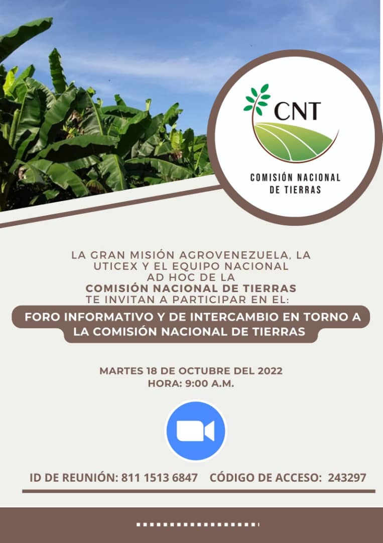 BancoAgriVzla's tweet photo. #TeInvita #AgroVenezuela #UTICEX y el Equipo Promotor Nacional Ad Hoc de La Comisión Nacional de Tierras a una #ReuniónZoom
Foro Informativo-Intercambio en torno a La Comisión Nacional de Tierras
Unirse: https://t.co/pZ77fDhZse
ID: 811 1513 6847 C.A: 243297
@uticex2021 https://t.co/aYekJPWNob