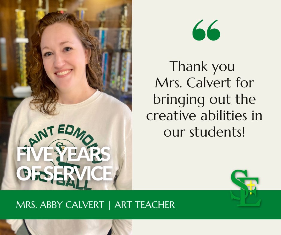 SEGaels's tweet photo. Five Years of Service Recognition: Mrs. Abby Calvert!
.
.
.
#tenure #fiveyearsofservice #stedmondcatholicschool #artteacher https://t.co/DRf99wabBt