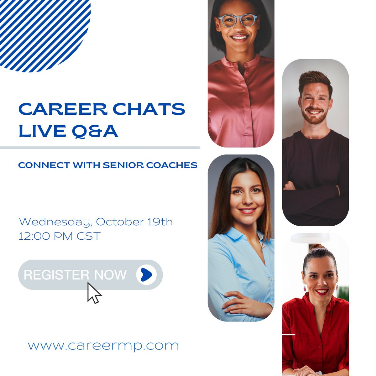 A career transition is complex. At each step you take, there are a million different questions you could ask.

Join us for this month’s free Career Chats Live Q&amp;A with CMP senior career coaches this Wednesday, October 19th at 12:00pm CST.

Register Now:
hubs.li/Q01pyBf_0