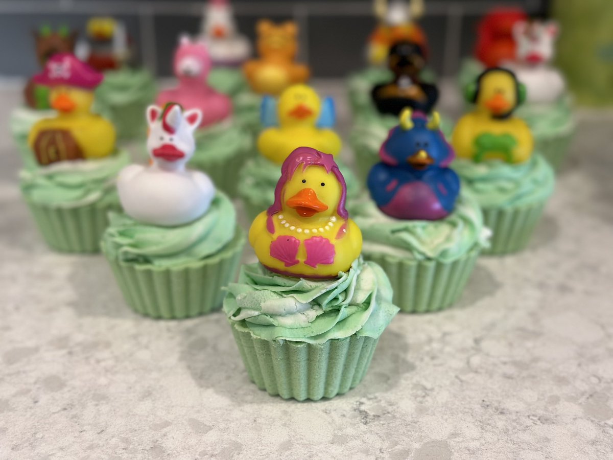 IndulgeHandmade's tweet photo. What do you think of these cute bath bomb cupcake duckies? #bathbomb #rubberducks #indulgencebynature https://t.co/CnJ3VuVlvU