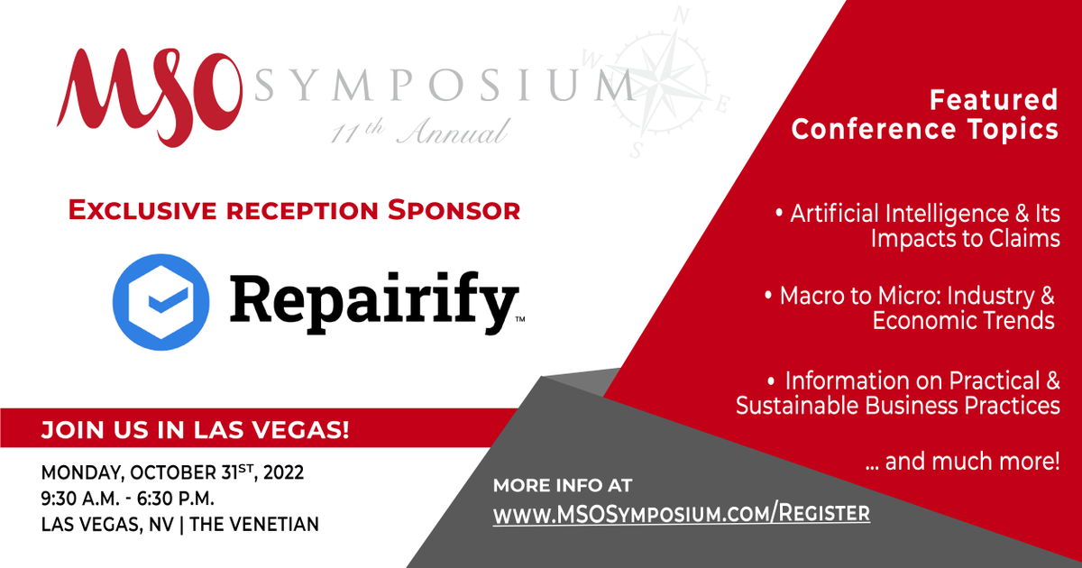 Two weeks until the 2022 #MSOsymposium, sponsored by Repairify and hosted by @ASAshop. Join us Monday, October 31, at the Venetian for the year's most unique and informative conference. Register > bit.ly/3MKcoRJ #SEMA2022 #autobody #collisionrepair #AI