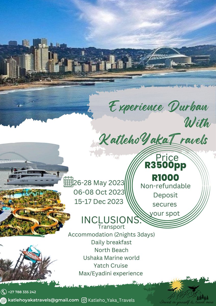 DegreeciusM's tweet photo. Sbwling a mini sho't left hmmmm Katleho Yaka Travels brings you day trips, weekends away, cross border packages (international packages will be available soon).
We curate for solo travellers, couples, friends and family members let's invest in ourselves and travel more🙃🙂🙃 https://t.co/01Lc74QaBt