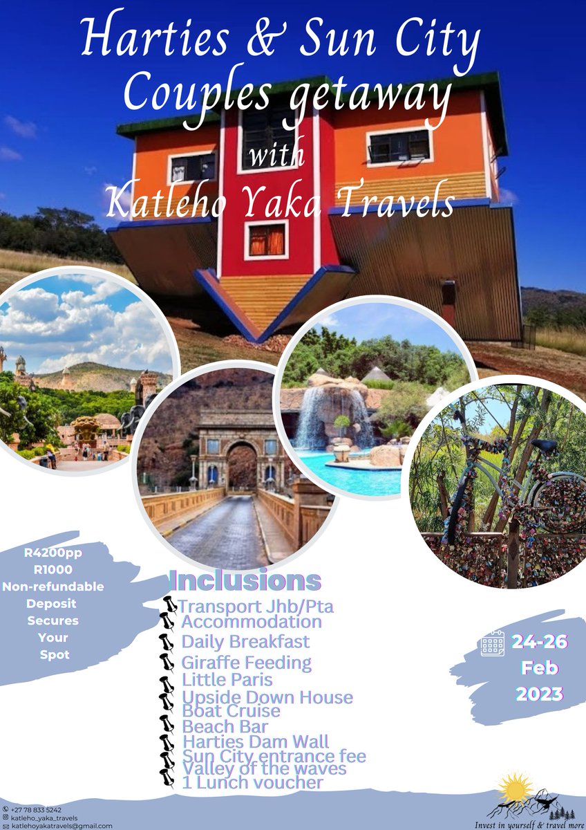 DegreeciusM's tweet photo. Sbwling a mini sho't left hmmmm Katleho Yaka Travels brings you day trips, weekends away, cross border packages (international packages will be available soon).
We curate for solo travellers, couples, friends and family members let's invest in ourselves and travel more🙃🙂🙃 https://t.co/01Lc74QaBt