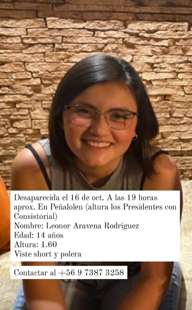 ⚠️ Auditores reportan la búsqueda de joven de 14 años, llamada Leonor Aravena, perdida desde la tarde de ayer en Peñalolén.