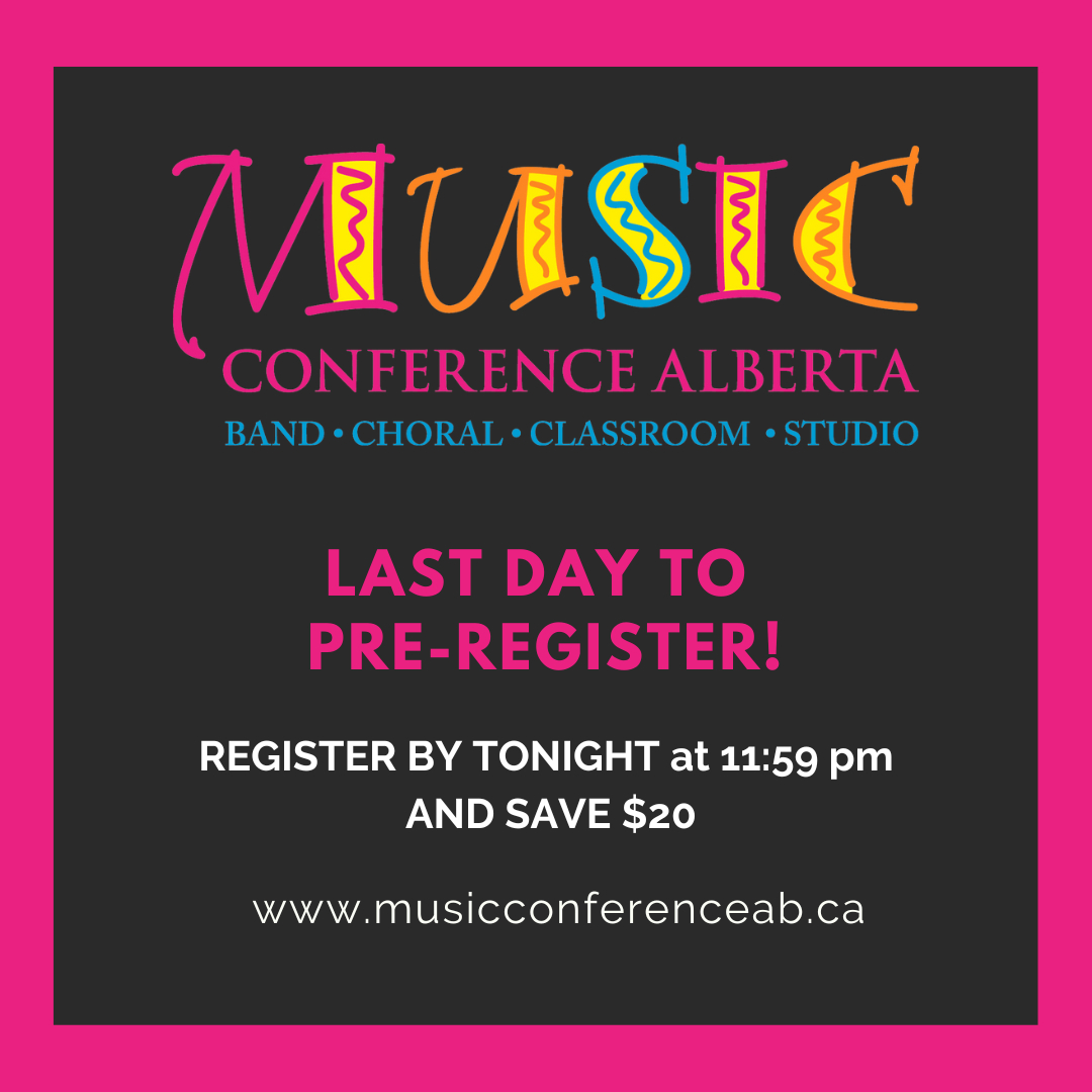 Today is the last day to pre-register for #mca22! On-site registration is available, but for an additional fee. Register today to save! 

Llink in bio!

#abeducation #musiced #alberta #music #education #choir #band #studio #teachers #learning #professionaldevelopment #yegarts #yy