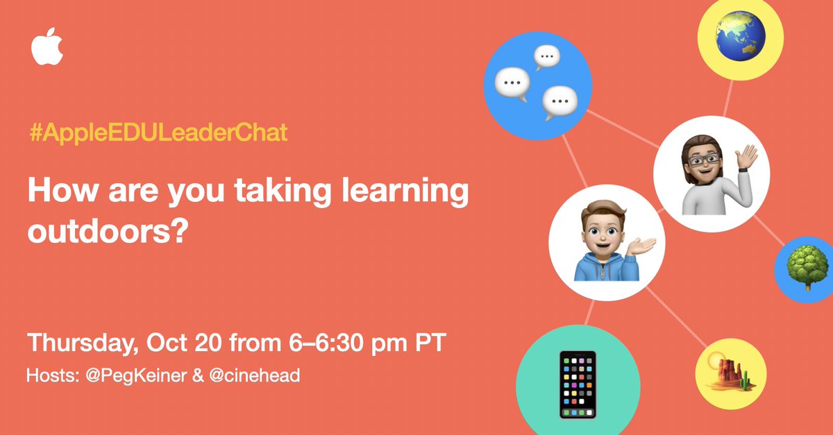 How are you taking learning outdoors?

Join me and <a href="/cinehead/">Michael Hernandez #speaker #AI #innovation</a> this week for #AppleEDULeaderChat!  10/20 from 6-6:30 p.m. PT to learn and share your ideas. #AppleEDUCommunity #AppleDistinguishedSchools