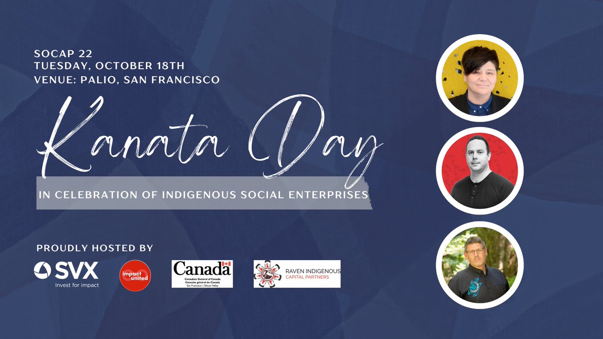 The #SOCAP22 Kanata Day Reception in celebration of Indigenous social enterprises tomorrow! Learn more &amp; register to join us in SF on Tuesday, October 18: bit.ly/3UQGSFg 

All are welcome!

#indigenoustech #cdntech