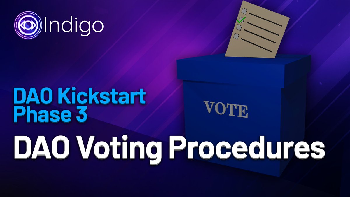 Indigo_protocol's tweet photo. 📢Voting Procedures - #DAO Kickstart Phase 3 is LIVE!

✅The voting procedures temp check encapsulates the Decentralized Governance Processes and Procedures of the Indigo DAO

💬Join the discussion through 10/18 &amp; prepare for voting on 10/19-10/23 #Cardano https://t.co/0bzdrmQQfS https://t.co/1dfJxFx4IB