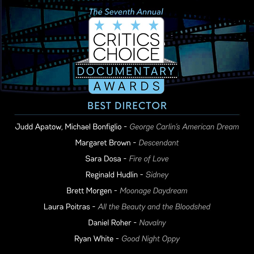 Announcing the nominees for BEST DIRECTOR for the 7th Annual #CriticsChoice Documentary Awards Presented by @natgeodocs Films! Winners will be revealed at a gala event Nov 13th in Manhattan NY #BESTDIRECTOR #CCDOC #CCDocumentary #CCADocumentary @AppleTV @AmazonStudios @hulu