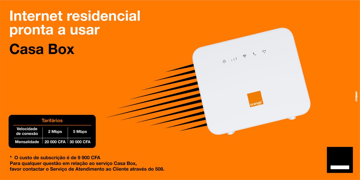 Orange_Bissau's tweet photo. Casa Box : Novo serviço internet residencial. Contacte o serviço de atendimento ao cliente através do 508 https://t.co/MCT76INrJw