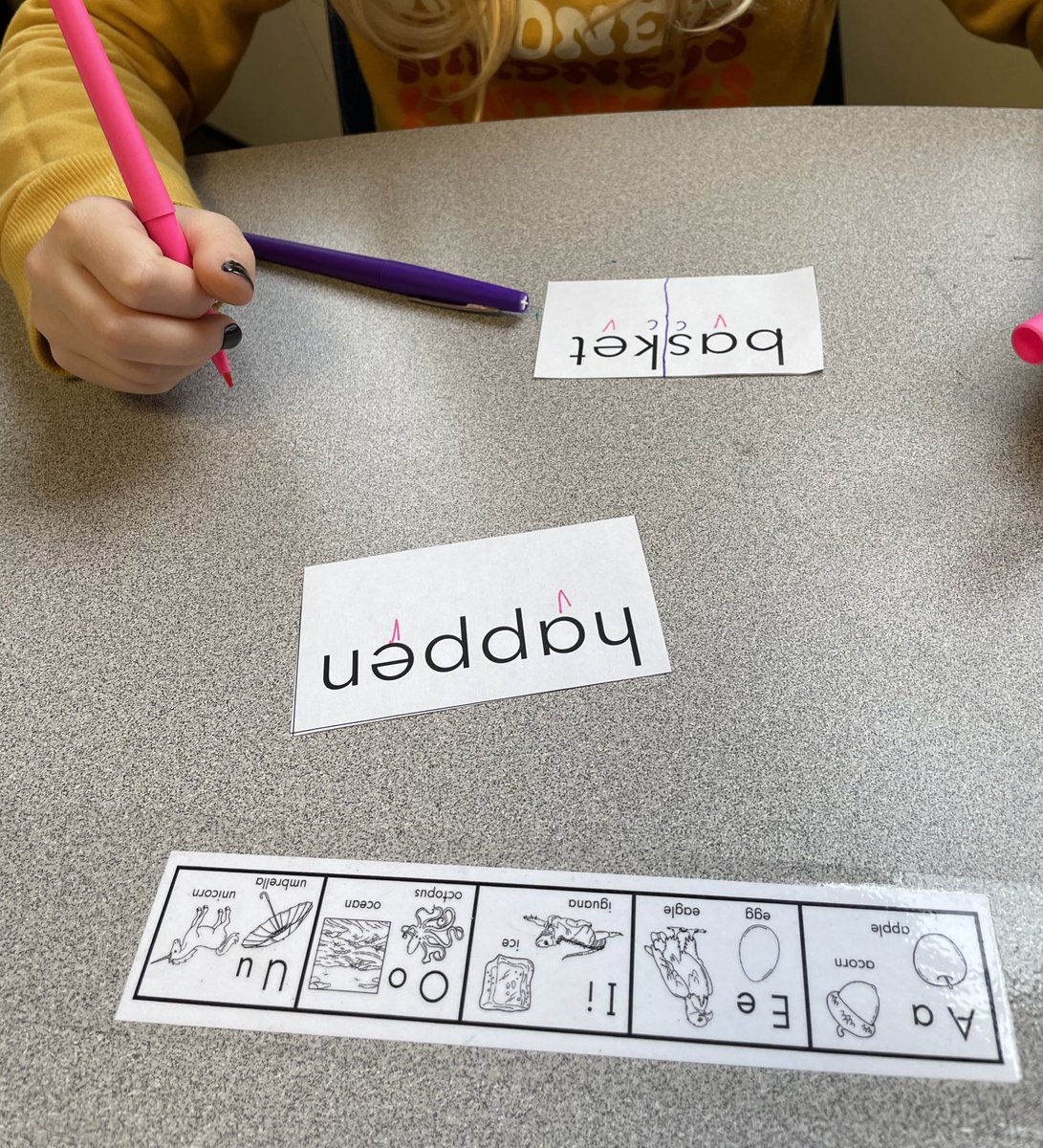 We are using our knowledge of how vowels and consonants work to decode multisyllabic words today. <a href="/HDSBLiteracy/">HDSB Literacy</a>