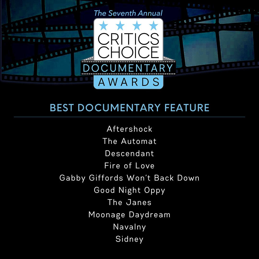CriticsChoice's tweet photo. Announcing the nominees for BEST DOCUMENTARY FEATURE for the 7th Annual #CriticsChoice Documentary Awards Presented by @natgeodocs Winners revealed at a gala event Nov 13th in Manhattan NY #CCADOCUMENTARY
#DOCUMENTARYFEATURE
#CCDOC #CCDocumentary @hulu @netflix @AmazonStudios https://t.co/GNUO8ifCTm