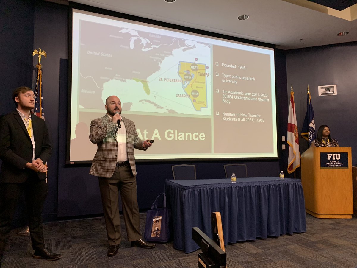 FLConsortium's tweet photo. Education sessions are underway @FIU 🐾 for the #FLTransferSummit22. Teams from @USouthFlorida 🤘@UCF ⚔️ &amp; presenting on Transfer Success at the same time! An I4 🛣 connection  where there are only winners. https://t.co/WXLkMpz8DS