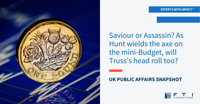 FTI_SC's tweet photo. This morning, newly appointed Chancellor of the Exchequer Jeremy Hunt delivered a ‘medium-term fiscal statement’, with emergency measures to “support fiscal sustainability”. What will these changes mean for the UK economy? Read the analysis from our UK Public Affairs team ⬇