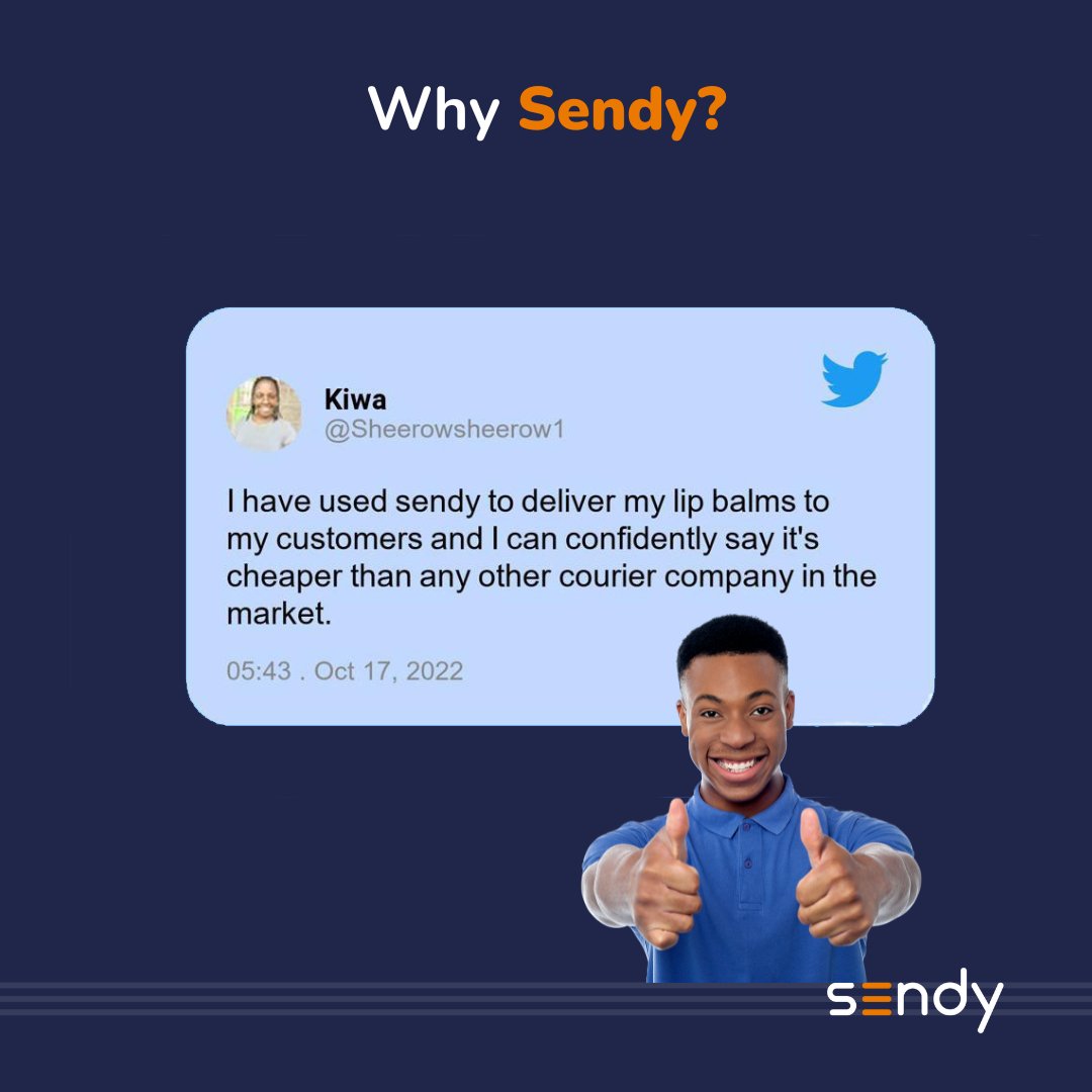 Sendy_Nigeria's tweet photo. Why Sendy? Because we offer the cheapest rates in the market.
See what our customers are saying.
@sheerowsheerow1
Download Sendy Fulfillment App today to get started.
#seller #DoMore #domorewithsendy #sendyseller #naijabrandchick #naija #naijafoodshop #sendy #naijaseller https://t.co/lt259UaUIg