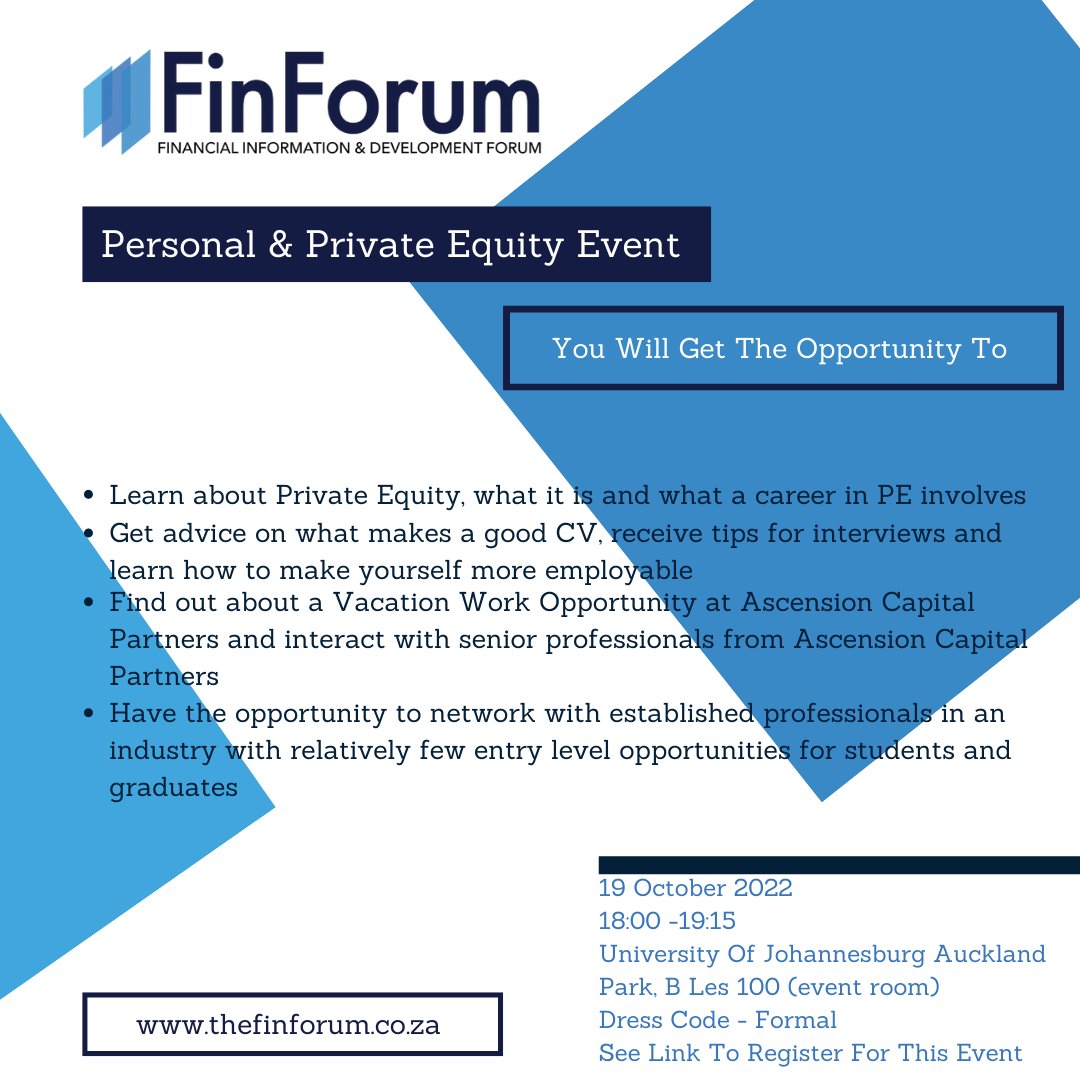 TheFinForum's tweet photo. Don't miss out on this great opportunity! Join us and confirm your attendance by using the link in our profile. Students from other universities are welcome.
#vacwork #students #graduates #cvhelp #interviewtips #privateequity https://t.co/fdolCEpSpx