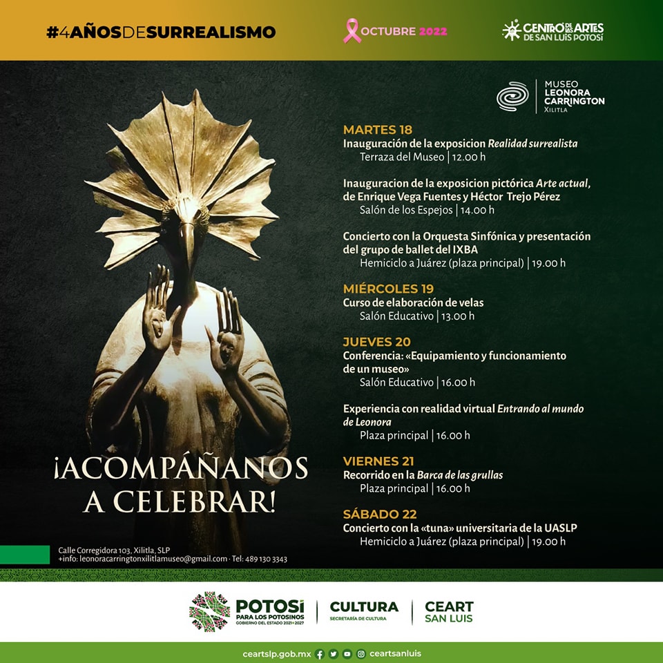 seculturaslp's tweet photo. 🍃✨ Hace 4 años el Museo Leonora Carrington #Xilitla abre sus puertas al público. 
🐉 ¡Festejemos este tiempo de magia y surrealismo!
Consulta las actividades que el museo ha preparado para celebrarlo 🏛

#4añosdeSurrealismo #CulturaEresTú #YaSeNota 😊 #CulturaSLP https://t.co/0PWEbbA8Ge