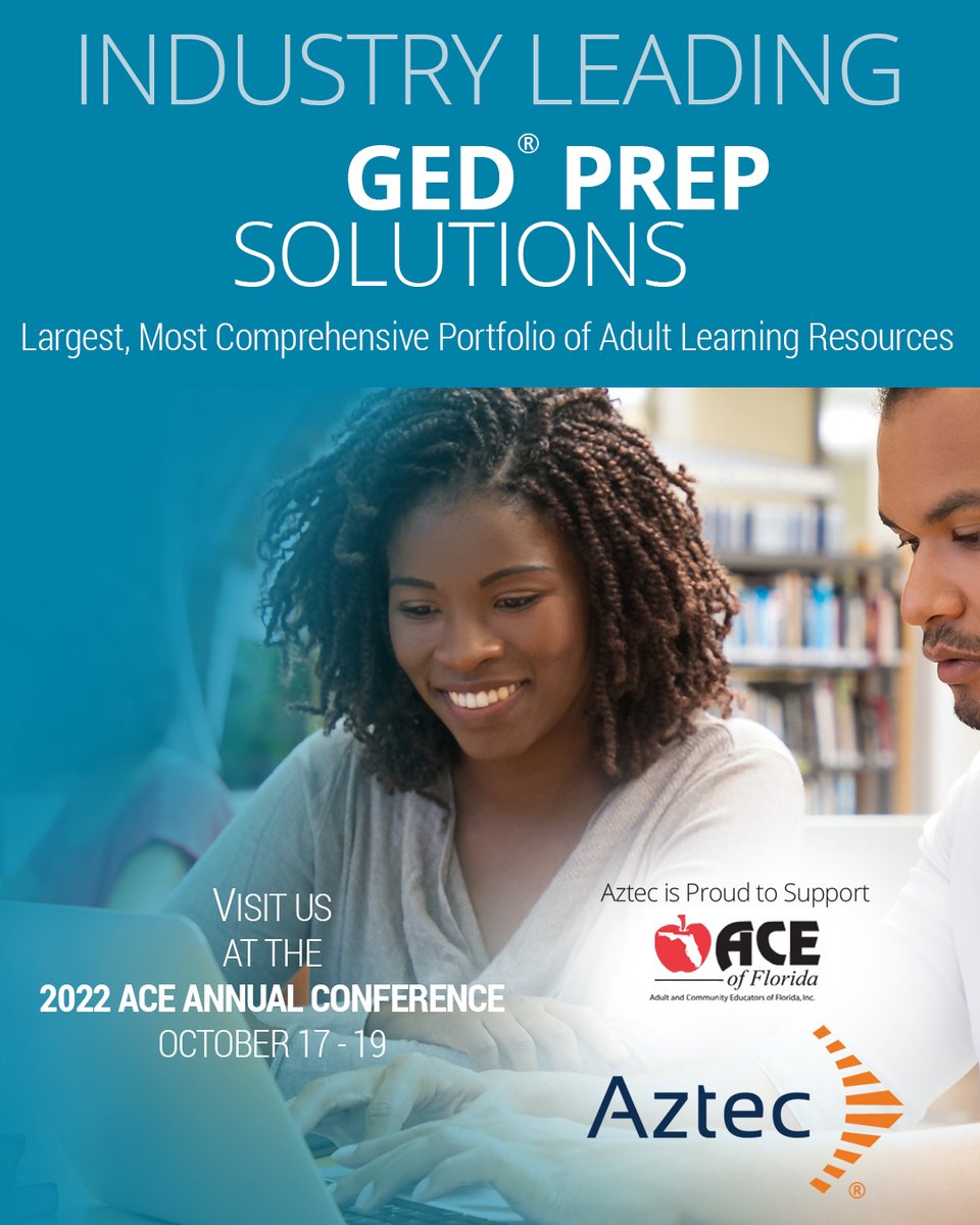 aztecsoftware's tweet photo. Aztec Software is excited to be attending and presenting at the 2022 @ACEofFlorida Annual Conference!

#AztecSoftware #ACEofFlorida #adulteducation #AdultBasicEducation #EducateAndElevate
#AdultEdu #GEDTS #GED #TABE #CASAS #SomethingToBelieveIn #EducationFL https://t.co/pqU5zEReEM
