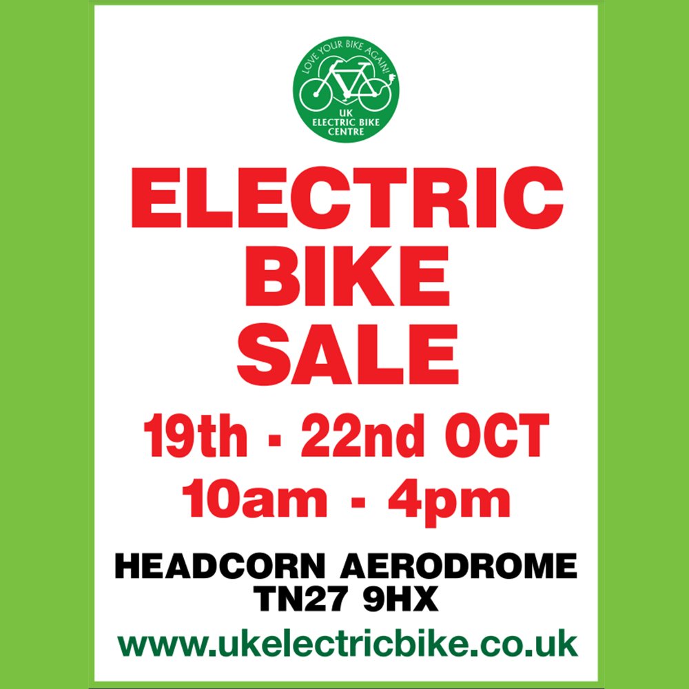 From Wednesday to Saturday the UK Electric Bike Centre are holding at BIKE SALE🚲Head down to the Headcorn Aerodrome anytime between 10am - 4pm to get yourself a great deal!🚵 If you're looking to save the pennies on car fuel, why not try an electric bike? 🚴‍♂️#WhatsOn #Kent