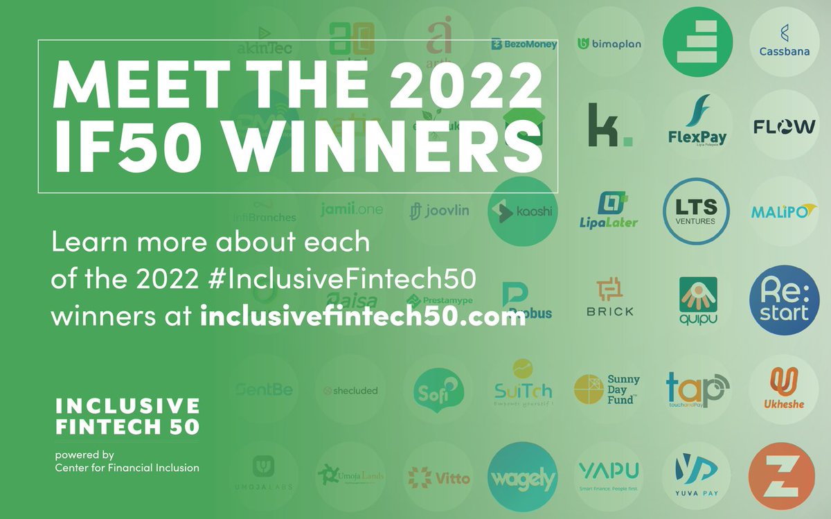 RestartBanking's tweet photo. Just announced! Our team is grateful to be recognized by @CFI_Accion as part of this year’s #InclusiveFintech50!
Congratulations to our fellow winners who are also using #fintech to advance #financialinclusion.
Meet the rest of the 2022 #IF50 winners at
https://t.co/yOcVJrTciF https://t.co/ciG4wyCfNL