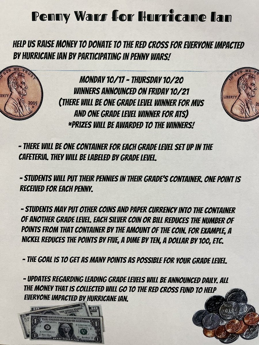 atsdstucouncil's tweet photo. The student council and NJHS students are sponsoring Penny Wars. This started today! Our containers at ATS already have some coins and bills! @atsdschools @AtsdNJHS #allamuchy https://t.co/v7zv5hWHfW