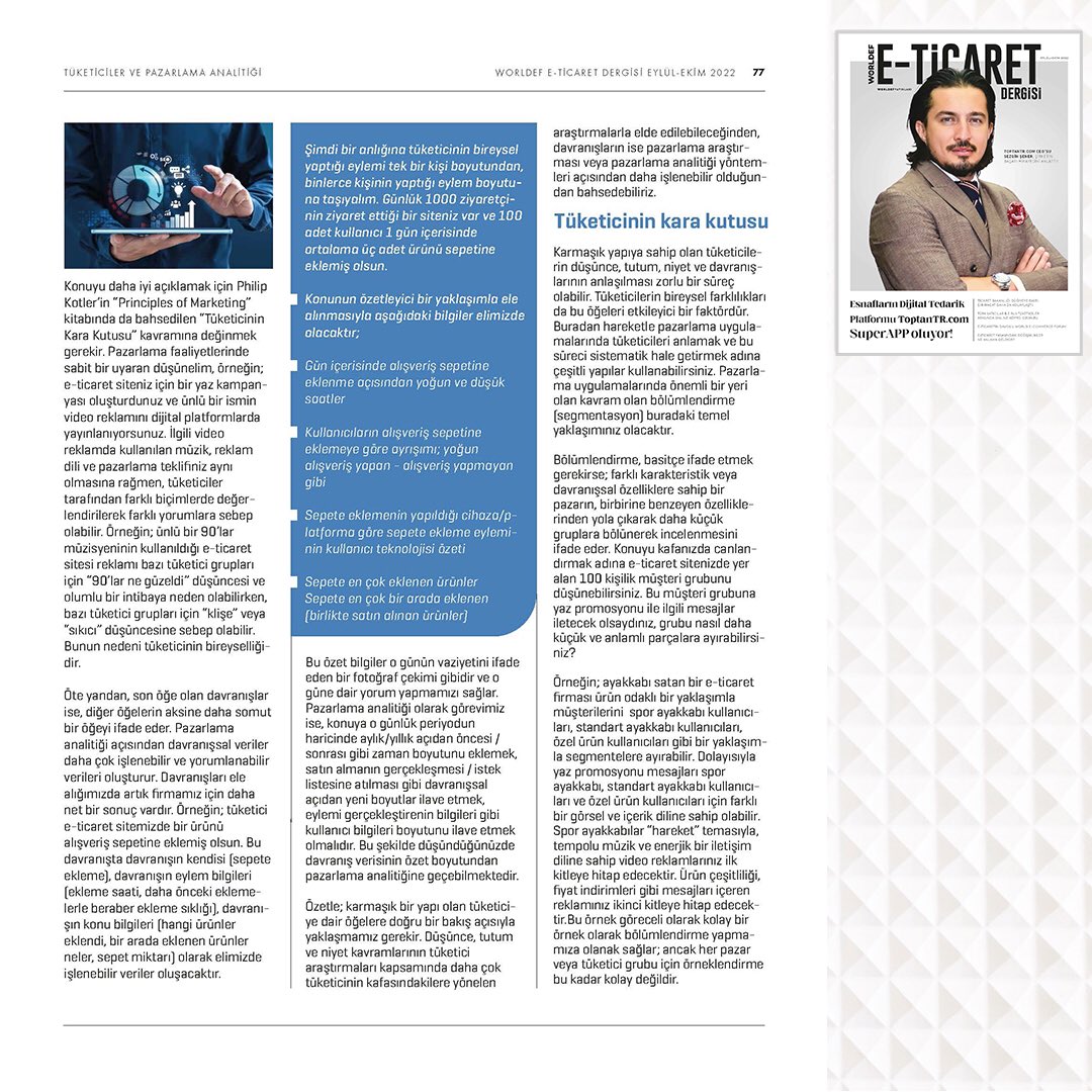 fatihsertank's tweet photo. Worldef Magazine'in Eylül-Ekim 2022 sayısı için Pazarlama Analitiği üzerine üçüncü köşe yazımı kaleme aldım🤓
Bu yazımın konusu "Tüketiciler ve Pazarlama Analitiği" oldu.
https://t.co/zvDJ1zgJ73 adresinden dergiye ulaşabilirsiniz. @worldefnet
#pazarlamafatihi #pazarlamaanalitiği https://t.co/oDxpHVtj3U