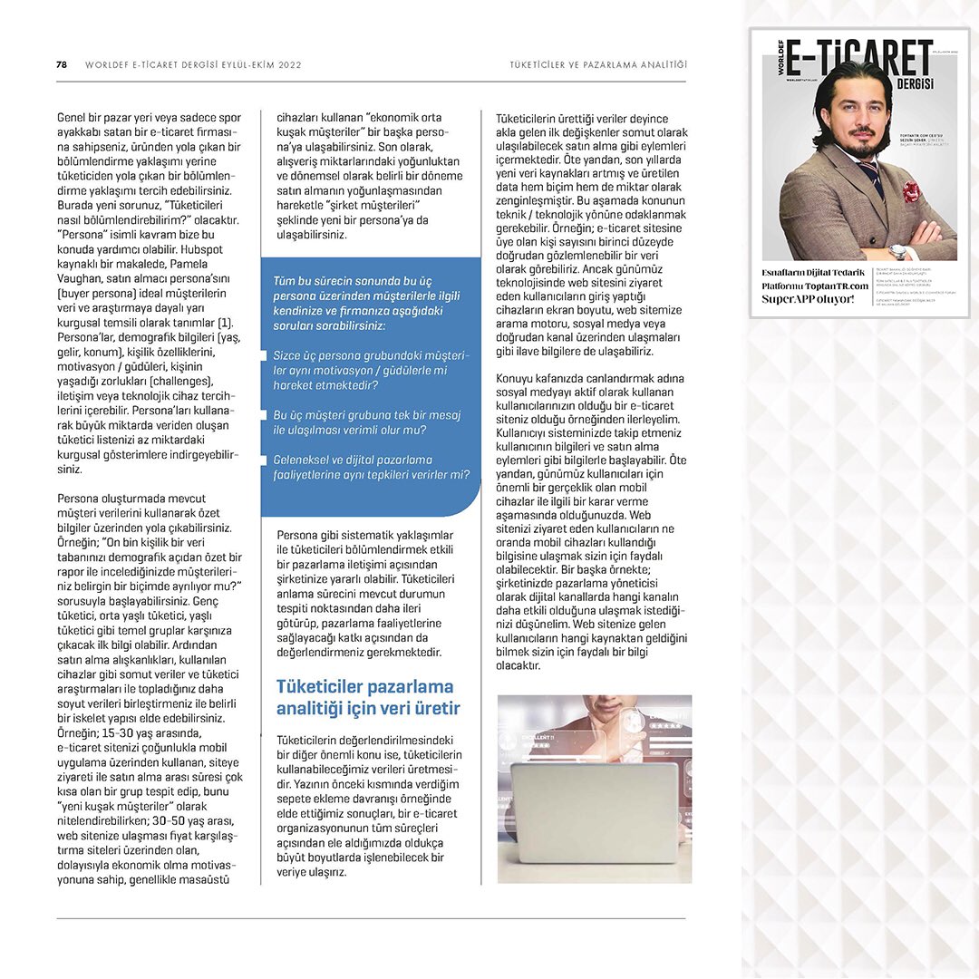 fatihsertank's tweet photo. Worldef Magazine'in Eylül-Ekim 2022 sayısı için Pazarlama Analitiği üzerine üçüncü köşe yazımı kaleme aldım🤓
Bu yazımın konusu "Tüketiciler ve Pazarlama Analitiği" oldu.
https://t.co/zvDJ1zgJ73 adresinden dergiye ulaşabilirsiniz. @worldefnet
#pazarlamafatihi #pazarlamaanalitiği https://t.co/oDxpHVtj3U
