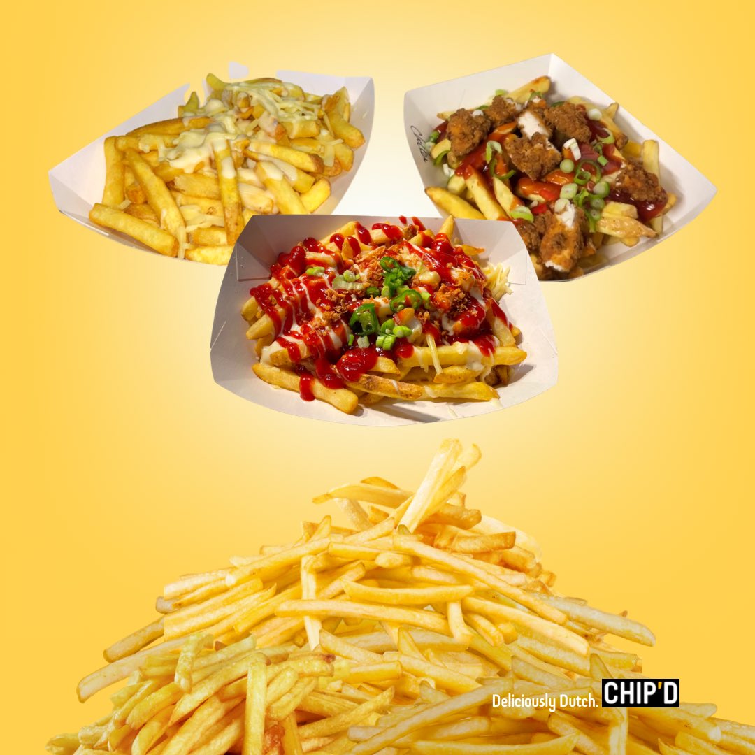 ChipFlipDip's tweet photo. LOADED FRIES are officially on @ #CHIPD😎
With Triple Cheese, Chicken &amp; Sausage options everyone can enjoy the decadence of our iconic Double Drained &amp; fried, Dutch-Style Agria Potato Chips - finished with helpings of your favourite Dutch Snacks ontop 😋
#deliciouslydutch #loaded https://t.co/YNJaiLunbI