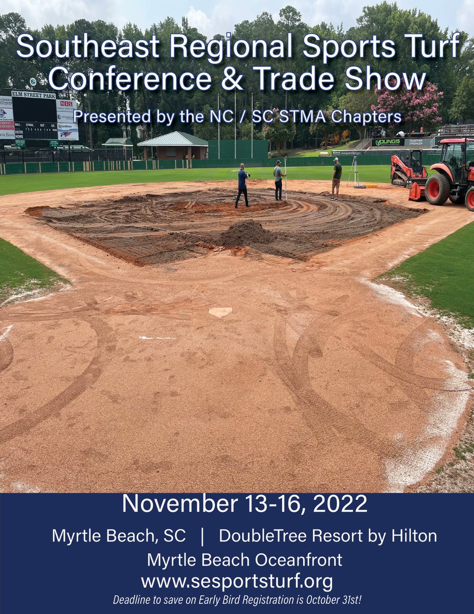 North Carolina SFMA (@nc_stma) on Twitter photo Important Dates for the 2022
Hotel Reservation Deadline: Discounted rate expires
October 25 (space permitting in room block)
Early Bird Registration:
$80.00 (discount ends October 31)
visit sesportsturf.org
<a href="/NC_STMA/">North Carolina SFMA</a> <a href="/SC_STMA/">SCSFMA</a> <a href="/FieldExperts/">SFMA</a> @MidAtlanticSTMA <a href="/GeorgiaSFMA/">Georgia SFMA</a> Important Dates for the 2022
Hotel Reservation Deadline: Discounted rate expires
October 25 (space permitting in room block)
Early Bird Registration:
$80.00 (discount ends October 31)
visit sesportsturf.org
<a href="/NC_STMA/">North Carolina SFMA</a> <a href="/SC_STMA/">SCSFMA</a> <a href="/FieldExperts/">SFMA</a> @MidAtlanticSTMA <a href="/GeorgiaSFMA/">Georgia SFMA</a>