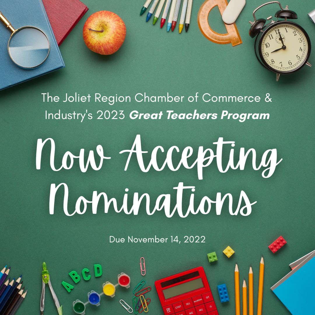 jolietchamber's tweet photo. It's our pleasure to share that the 2023 Great Teacher Program is now accepting nominations! Please take a moment to recognize and submit a Great Teacher in your life!

English: https://t.co/MSf0HQEZ3w
Español: https://t.co/11rFvAxv9V https://t.co/D0JVb5xDfg