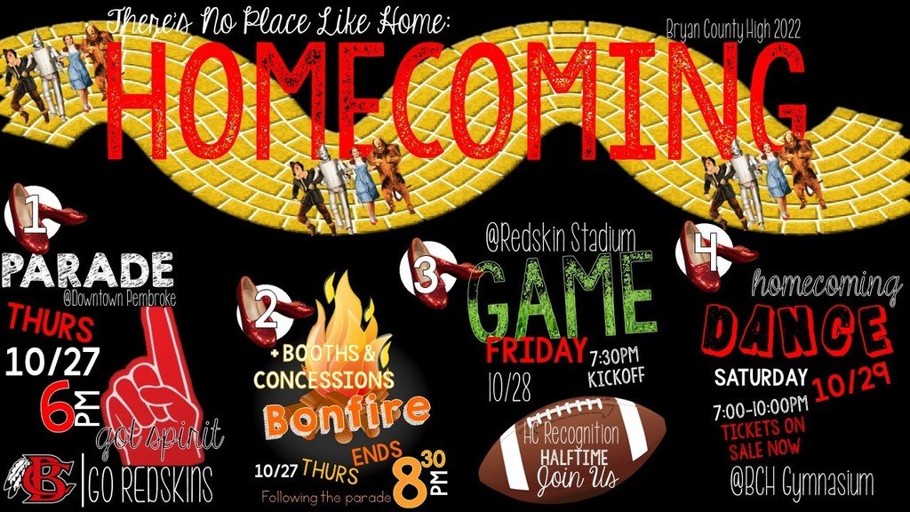 BryanCountyMHS's tweet photo. Homecoming is on-deck. Save the dates, and come out to show your Redskin Pride! ❤️🤍🖤 #BeBC #GoRedskins https://t.co/G5FNKvvzs9