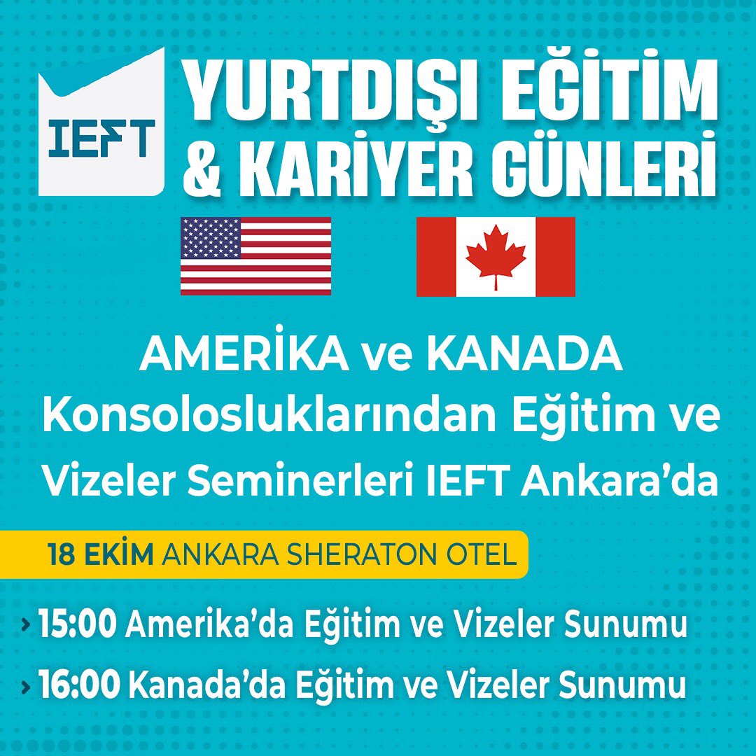GlobalVizyon's tweet photo. IEFT Yurtdışı Eğitim &amp; Kariyer Günlerinde İngiltere, Amerika ve Kanada Başkonsoloslukları tarafından verilecek olan özel seminerler organize ediliyor olacak. 

Etkinlik alanında katılımcılara özel olarak İngiltere, Amerika ve Kanada’da Eğitim &amp; Vize konulu seminerler verilecek. https://t.co/sYbHQkLgGW