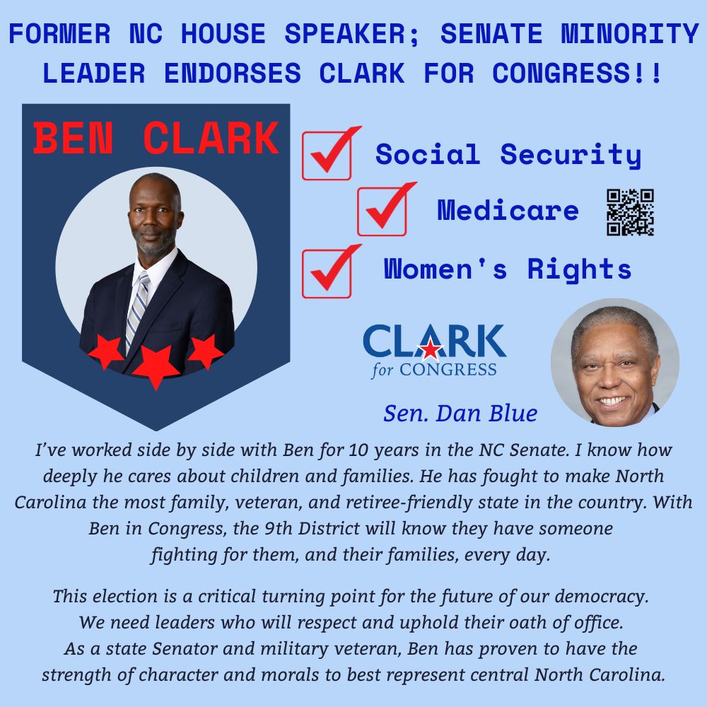 ENDORSEMENT ALERT: NC Senate Minority Leader <a href="/DanBlueNC/">Dan Blue</a> Chooses Ben Clark!
#NC09 #ncpol <a href="/NCSenateDems/">NC Senate Democrats</a> BenClarkNC.com