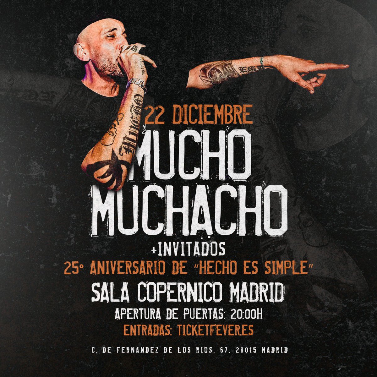 conciertos_mgtk's tweet photo. Mucho Muchacho en Madrid 
25 aniversario “hecho es simple”
22 de Diciembre Sala Copérnico 
Entradas: https://t.co/8ao8w6zegj

@Ticketfever_es @ConciertosenMad 
@creambarbershop #7notas7colores  #muchomuchacho @ConciertosCoper #hechoessimple https://t.co/wuiIslvp6K